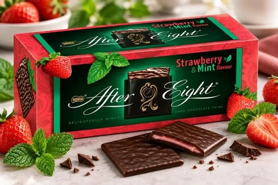 Шоколад чорний з полунично-мятним кремом Nestle After Eight Strawberry&Mint Chocolate Thins Delightfully minty пластинки 24шт 200г