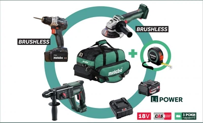 Набір інструментів Metabo BS 18 BL Edition, W 18 L BL 9-125, KH 18 LTX 24, Li-Power 2x4.0 Ah, SC 36, сумка
