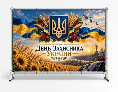 Баннер. День защитника Украины "Флаг. Трезубец. Подсолнухи" размер 2х3м. С люверсами.