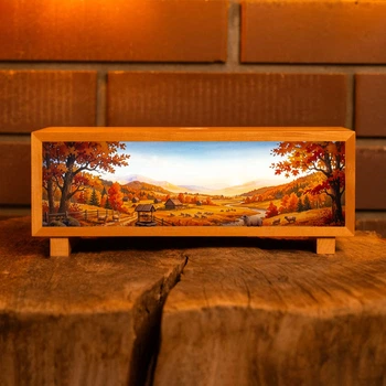 Ночник-панорама «Осенние Карпаты», лакированное дерево (LED, аккумулятор, USB Type-C)