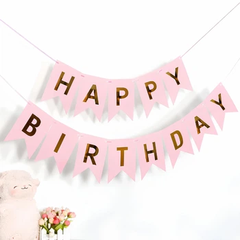 Паперові Прапорці Happy Birthday Рожеві