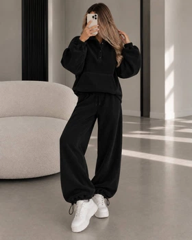 Костюм жіночий теплий на флісі Polar, двійка, One Size 42-46, чорний