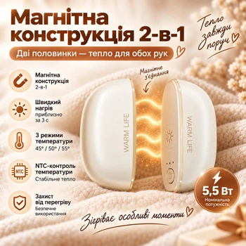 Грілка для рук акумуляторна K26 2-в-1, магнітна, 2400 мА·год, 45/50/55°C білий