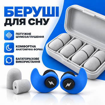 Беруші для сну з шумозаглушенням анатомічні затички від хропіння комплект захисту від шуму беруші багаторазові з захистом від звуків пострілів вибухів NRR 40 Pavlysh СС-43