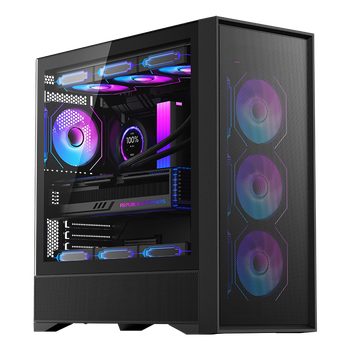 Корпус SAMA Zhuque 5PRO Black Desktop Glass Side Transparent, шестисторонняя сетчатая система охлаждения, поддержка материнских плат ATX, система водяного охлаждения 360°, 12 слотов для вентиляторов, зарезервированный порт Type-C.