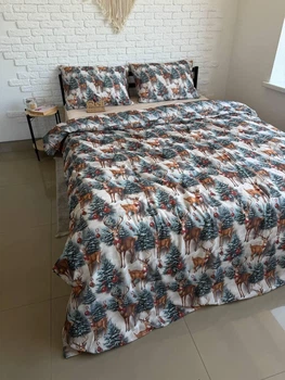 Постельное белье Карпатские олени/беж, турецкая фланель, евро 70/70, Ell Home
