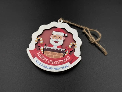 Ялинкова новорічна іграшка Дід Мороз Marry Christmas з підсвічуванням з фанери 95 х 90 х 10 мм Різнокольоровий (NR-130)