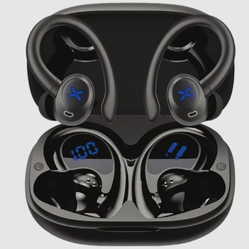Спортивные беспроводные наушники TWS Proove X-Go Bluetooth 5.4 с креплением за ухо, IPX5, 10 мм, APP, LED-дисплей, черные