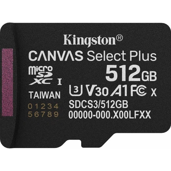 Карта пам'яті Kingston 512GB microSDXC class 10 UHS-I U3 V30 A1 Canvas Select Plus (SDCS3/512GBSP)
