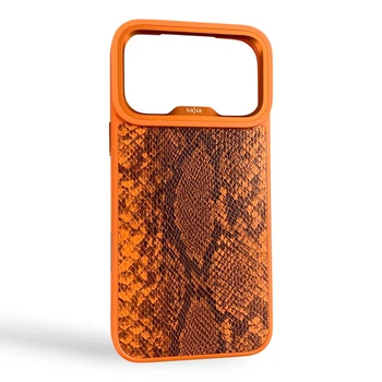 Чохол Kajsa Glamorous Snake для iPhone 17 Pro Max помаранчевий Orange Plus (MagSafe, металеве кільце камери, преміум)