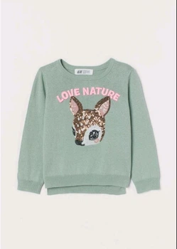 Детский хлопковый свитер для девочки h&m 0860624 134-140 ( 9-10 лет) бирюзовый