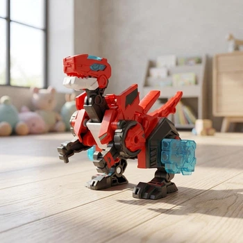 Динозавр-трансформер DINOSTER Червоний Раптор-Бот арт. EU580840-1 з боксом для зберігання, іграшка-трансформер Діностер