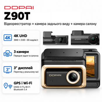 Відеореєстратор автомобільний DDPAI Z90T 4K UHD з трьома камерами (6934915206919)