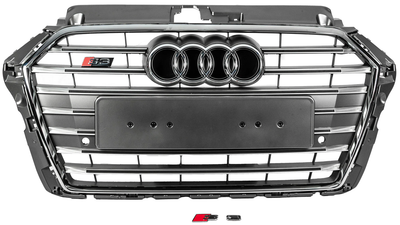 Передня решітка радіатора S-style сіра з хромом для Audi A3 2012-2020 рр