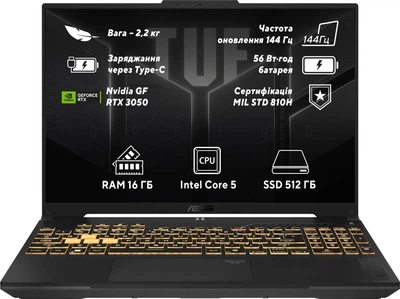 Ноутбук ASUS TUF Gaming F16 FX607VJB-RL104 (90NR0MZ6-M005L0) Mecha Gray (W3NRKD00035312A) - Уценка