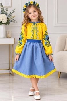 Костюм вишиванка для дівчинки Маки жовто-блакитний 110
