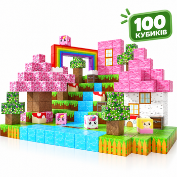 Магнитный конструктор Minecraft Розовый домик с сакурой 100 деталей для детей от 3 лет