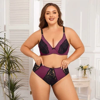 Женский комплект белья комфортный кружевной Винний, 3XL