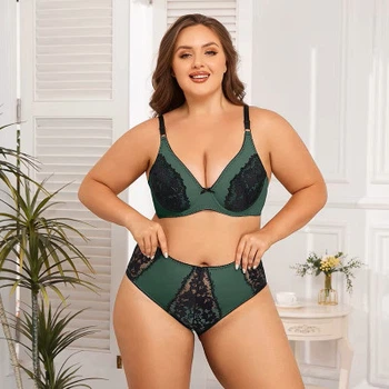 Женский комплект белья комфортный кружевной Зелёный, 3XL