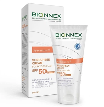 Сонцезахисний крем Bionnex для комбінованої та жирної шкіри Preventiva Sunscreen Cream SPF 50+ 50 мл