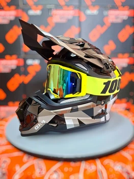 Кросовий мотошолом G-Lion GRB XL 61–62 см, чорно-сірий глянець з неоновими вставками, окуляри 100%, DOT/ECE R22.06