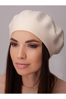 Жіночий стильний берет зі стразами Акація 10851 Leks-Jolie карамель 53-58