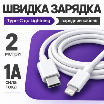 Кабель для зарядки айфона айпад быстрая зарядка кабель Type-C (USB-C) to Lightning зарядный шнур 2 метра