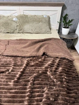 Теплый велюровый плед-покрывало Шарпей на овчинке полуторного размера 160x220 (коричневый) (WOOLL440)