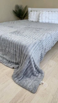 Теплый велюровый плед-покрывало Шарпей на овчинке полуторного размера 160x220 (серый) (WOOLL344)