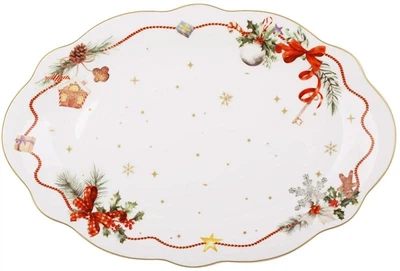 Блюдо овальное фарфоровое Christmas Ribbon рождественское 31х21 см