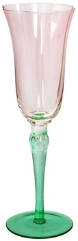 Набір 6 келихів для шампанського Flower Glass скляних 200 мл рожевий із зеленим