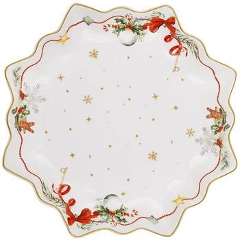 Блюдо фарфоровое новогоднее Christmas Ribbon гирлянда Ø26 см