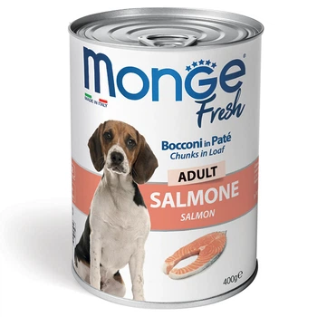 Консервированный корм Monge Dog FRESH – консервированный корм с лососем для взрослых собак всех пород (кусочки в паштете) 400 г (70014632)