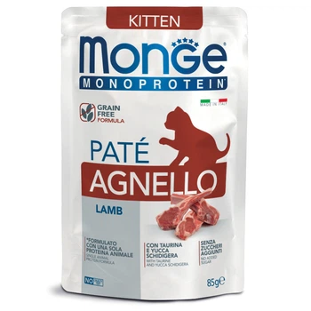 Консервированный корм Monge Cat Wet MONOPROTEIN Kitten 100% – влажный монопротеиновый корм с ягненком для котят (паштет) 85 г (70013680)
