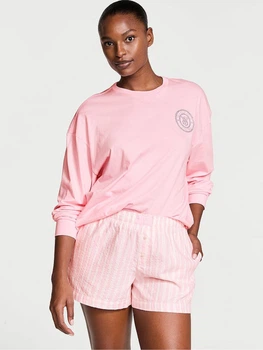 Пижама (лонгслив + шорты) женская больших размеров хлопковая Victoria's Secret 441151720 2XL Розовая (1162720392)