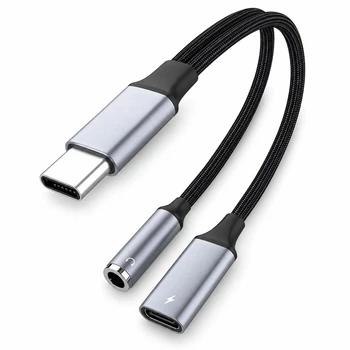 Адаптер Type-C - 3.5 мм + зарядка PD 60W Stone 2 в 1 нейлон (ST-USBC2in1-01)