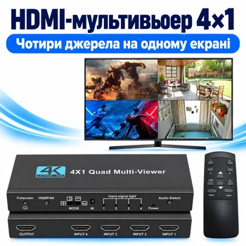 HDMI квадратор Multi-Viewer 4×1 Schöff, 4 входа на 1 экран, бесшовное переключение, с пультом (ST-941Q)