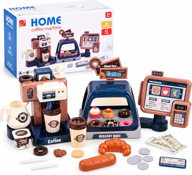 Игровой набор Кофейня для детей HOME кофемашина витрина с десертами терминал 41 предмет