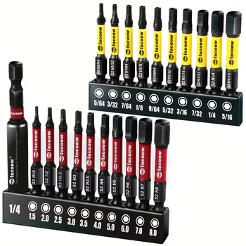 Набір біт шестигранних метричних та дюймових HEX H1.5–H8 / SAE 5/64"–5/16" S2 50 мм з бітотримачем (21 предмет)
