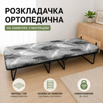 Раскладушка ортопедическая Вива Автомат раскладная кровать на ламелях с матрасом 7 см и чехлом для хранения