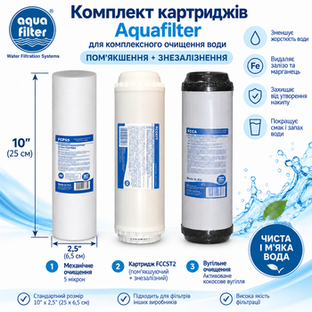 Комплект картриджей Aquafilter для комплексной очистки воды (смягчение+обезжелезивание)