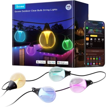 Набір світлодіодних ламп Govee H7025 Outdoor Clear Bulb String Lights 15 м RGBIC WI-FI/Bluetooth Теплий білий (6974316995890)