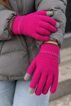 Перчатки подростковые вязаные сенсорные малинового цвета Fashion размер 152 см,164 см (218967)