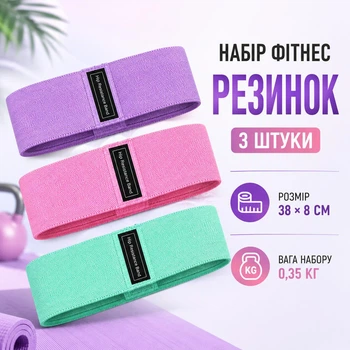 Спортивный набор тканевых фитнес-резинок 3 штуки Hip Resistance Bands с чехлом в комплекте, текстильные разноцветные ленточные эспандеры для фитнеса и растяжки