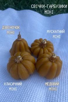 Свічки Набір з 4х Гарбузиків менших з бджолиного воску темно-жовтих 250г