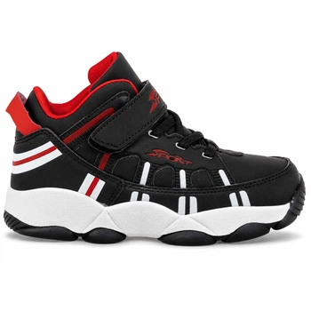Кроссовки высокие детские баскетбольные размер 32 BLACK/RED (PU, черный-красный) (1807-2_Черно-красный_32)