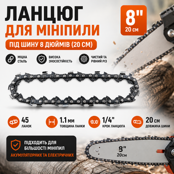 Ланцюг для мініпили під шину 8 дюймів запасний пильний ланцюг для акумуляторної мініпили