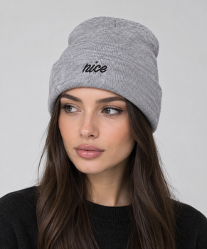 Шапка біні з написом «nice» one size сірий (2r016)
