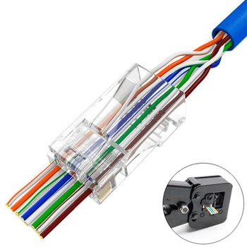 Коннектор 100шт RJ45 8P8C Cat6 EZ-RJ45 со сквозным отверстием