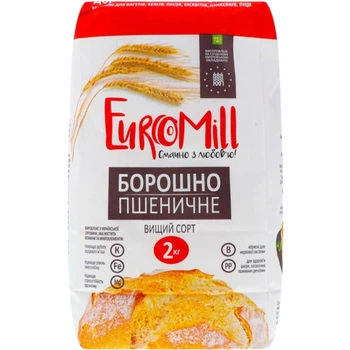 Мука пшеничная высший сорт ТМ EuroMill вес упаковки 2 кг